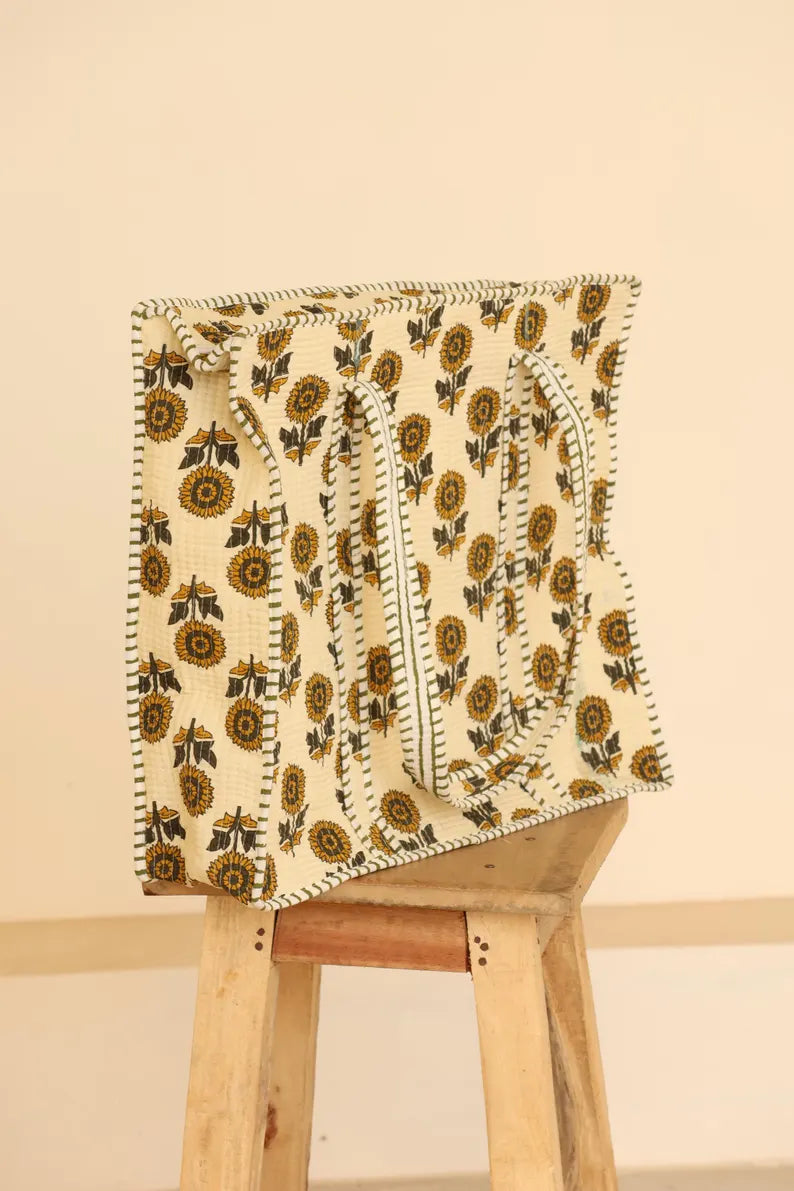 Zonnebloem Bloemen Quilted Katoenen Tote Bag
