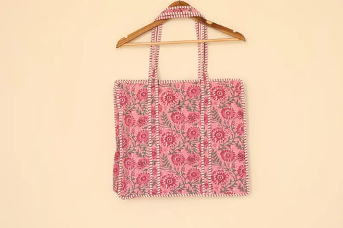 Handbedrukt Roze Quilted Katoenen Tote Bag