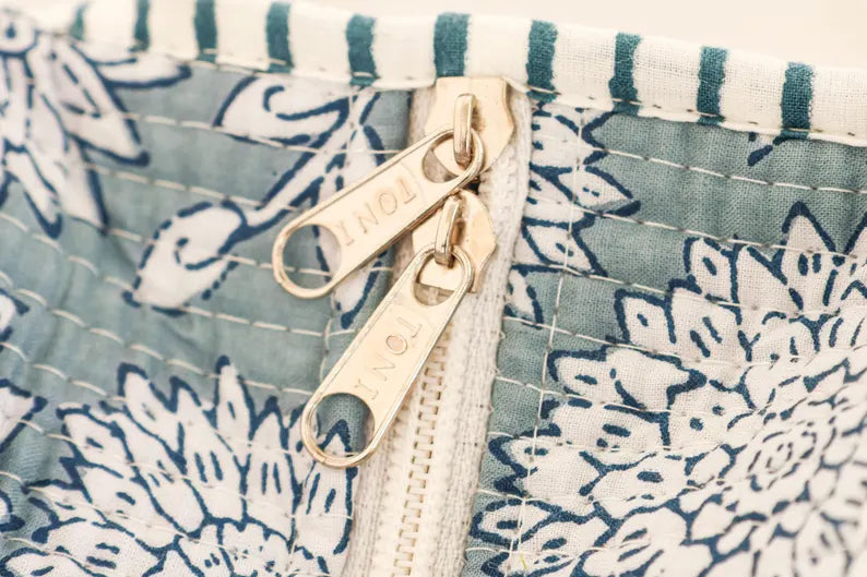 Handgemaakt Blauwe Bloemen Quilted Katoenen Tote Bag