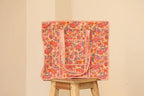 Boho Roze & Oranje Bloemen Quilted Katoenen Tote Bag