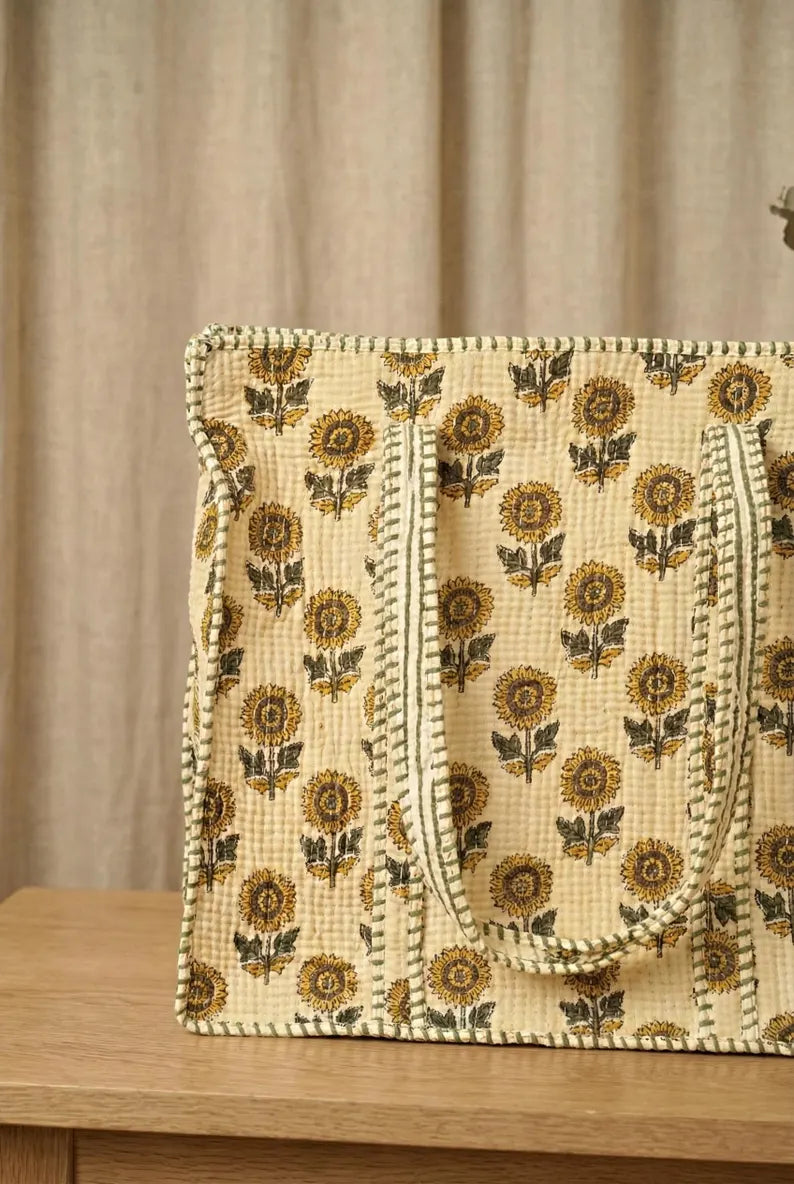 Zonnebloem Bloemen Quilted Katoenen Tote Bag