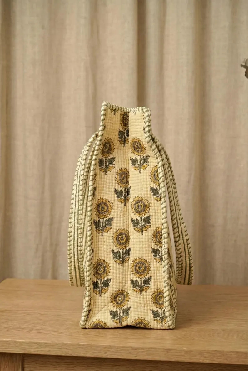 Zonnebloem Bloemen Quilted Katoenen Tote Bag