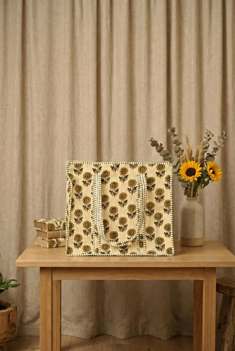 Zonnebloem Bloemen Quilted Katoenen Tote Bag